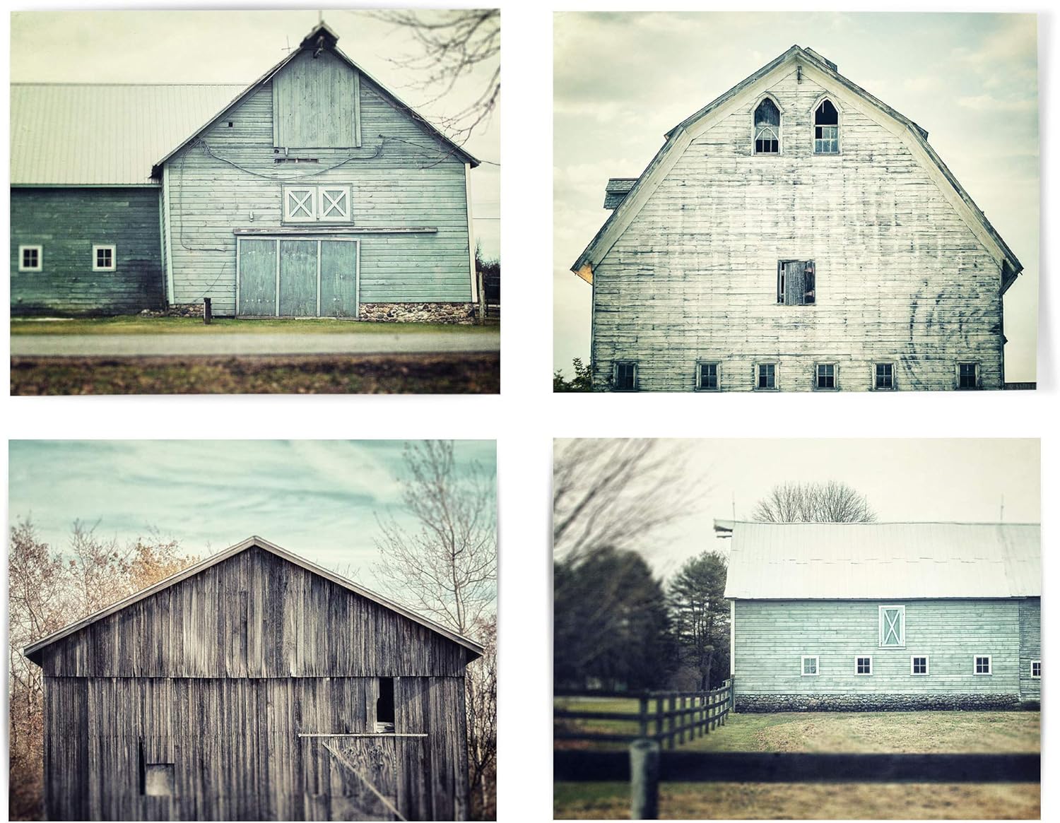 Photographs - Lisa Russo Fine Art - Shabby Chic Farmhouse Wall Decor Barn Landscape Prints - Set of 4 - Not Framed - Teal, Aqua (4 5x7 Prints Only)