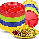 Umigy 100 Pcs 10 Inch 3 Compartments Divided Plastic Plates Bulk Colorful Disposable Heavy Duty Round Dinnerware for Valentine Wedding Birthday Party(Multicolor)