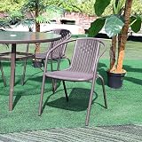 DKIEI 4 Pcs Outdoor Brown Wicker Rattan Bistro Chairs Metal Frame 72x56x54.5cm view 5
