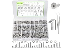 K Kwokker M3 M4 M5 M6 Nuts and Bolts Assortment Kit, Hex Socket Flat Head 24 Sizes 6mm to 25mm Metric Bolt Assortment, 304 Stainless Steel Machine Screws, Bolts and Nuts Kit w/Washers, Silver 1485Pcs