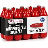 Chef Master N2O Whipped Cream Chargers, Food-Grade, Made in EU, 10 Pack | For Whipped Cream Dispensers, Whips Heavy Cream & D