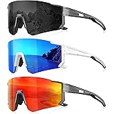 Foliful 3 Pack Polarized Sunglasses for Men Women, Sports Mens Sunglasses with UV Protection for Baseball Cycling Running