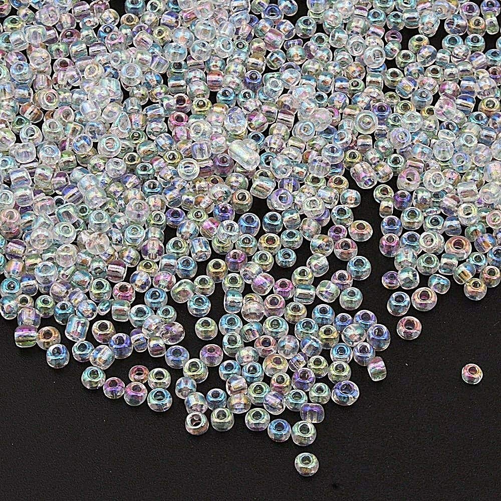 Perlin Seed Beads Glass Beads Indian Beads Seed Beads Pony Beads 3 mm Transparent Rainbow Colour Set 8/0 Clear Mini Round Luster Seed Beads 3300 Pieces (White AB)
