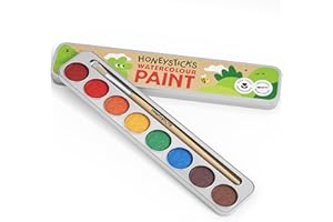 Honeysticks Non Toxic Watercolour Paint Set for Kids and Toddlers - 8 Vibrant and Long Lasting Colours with Brush - Natural a
