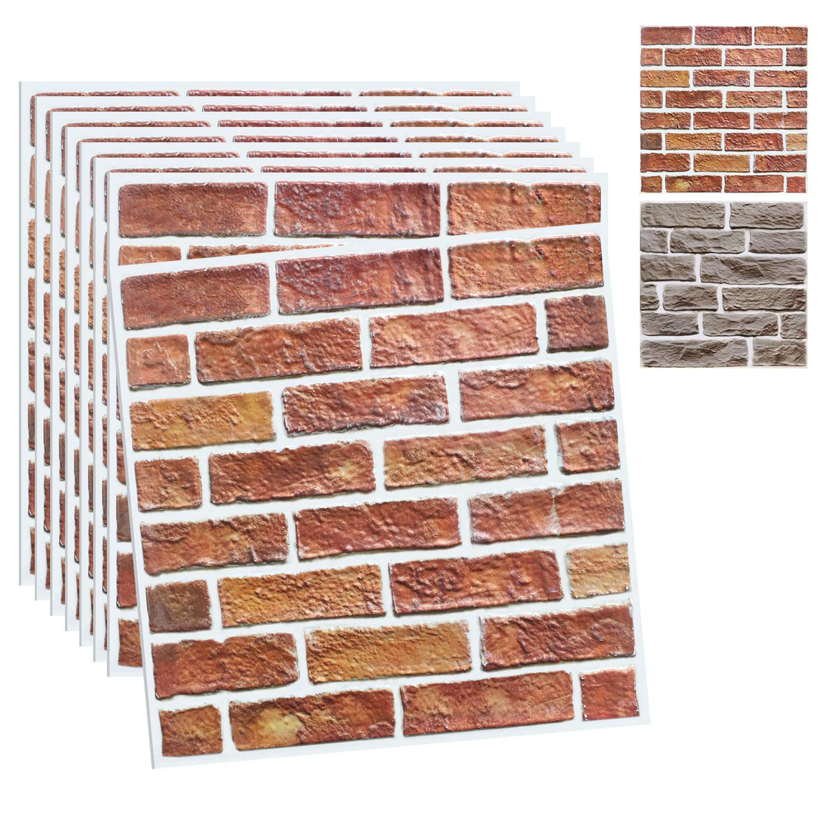 Photo 1 of 10 PCS 3D Wall Panels Peel and Stick for Interior Wall Decor, Faux Stone Wall Panel Self-Adhesive Wallpaper, Foam 3D Wallpaper for Living Room Bedroom Study Room Cover, Red