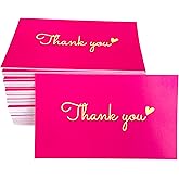 RXBC2011 100 Little Thank You Cards Gold Heart Design Bulk Thank you Notes for All Occasions 3.5 x 2 Inch hotpink
