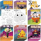 Qeeenar 48 Pieces Mini Halloween Activity Books for Kids Fun and Games Book | Small Challenging Activities Include Mazes, Word Search, Word Scramble and More for Halloween Party Supply Goodie Bag Fillers