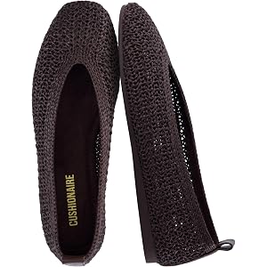 CUSHIONAIRE Gilt Woven Ballet Flats for Women, Lightweight Knit Flats with Memory Foam and Pull On Tab