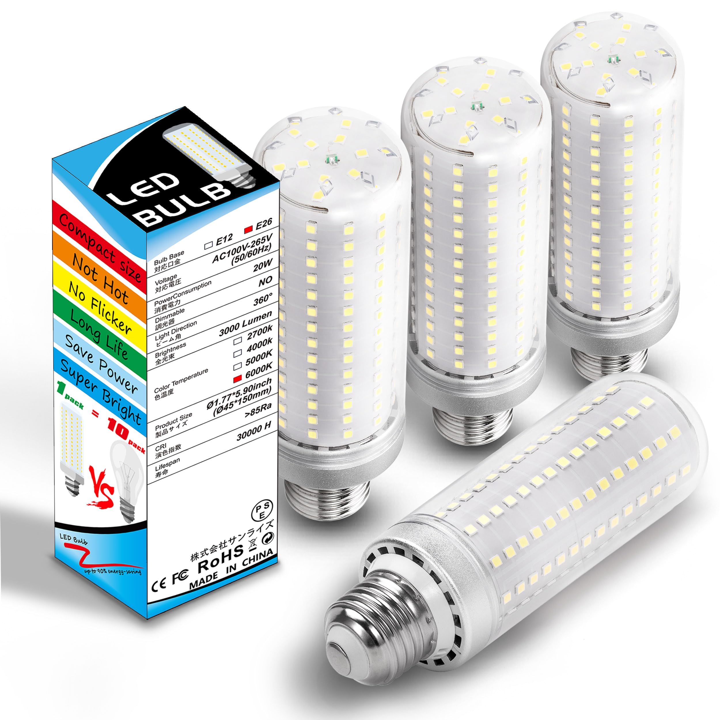 Photo 1 of ****MISSIING 1****
Big 1.77x 5.9 inch E26 LED Corn Light Bulb 200W Equivalent 3000 lm 6000K Cool Daylight Bright,20W E27 Medium Base Non-dimmable Candelabra Ceiling Fan Corn Lighting for Home Garage Warehouse,4Pack
