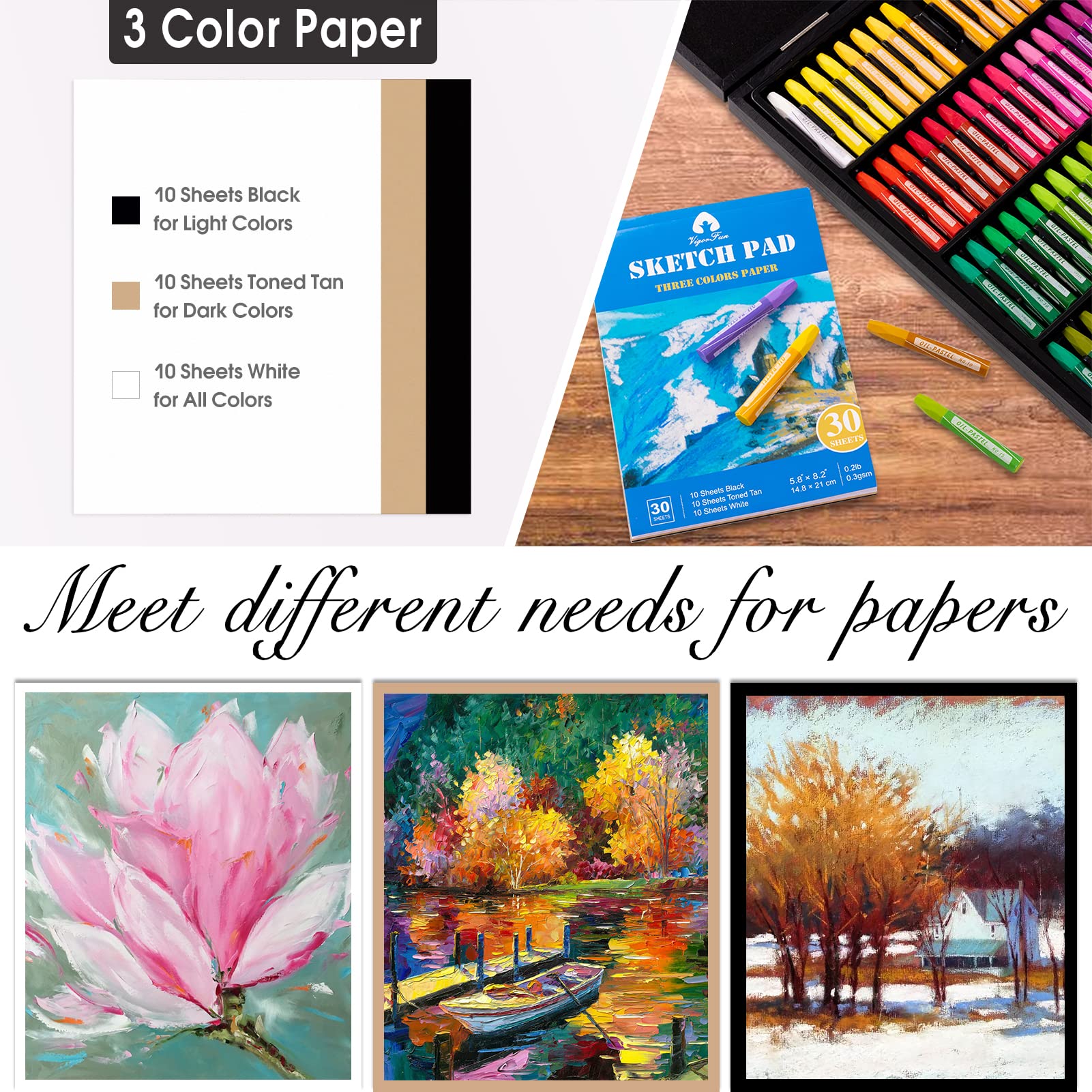 Oil Pastels, 100 Pieces Deluxe Wooden Pastels Art Supplies Set with Blessing, 3-Color Sketch Pad Included, Creative Gift Box for Kids Artists Adults Beginners - Being Happy Never Goes Out of Style