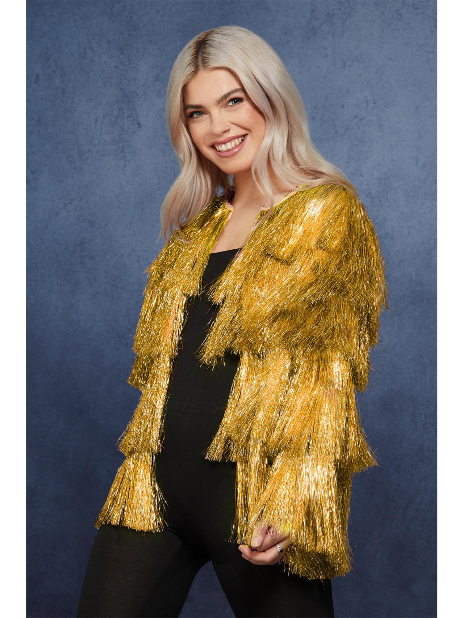 Smiffys Fever Tinsel Festival Jacket, Gold, Fever Fancy Dress, Fever Dress Up Accessories Halloween