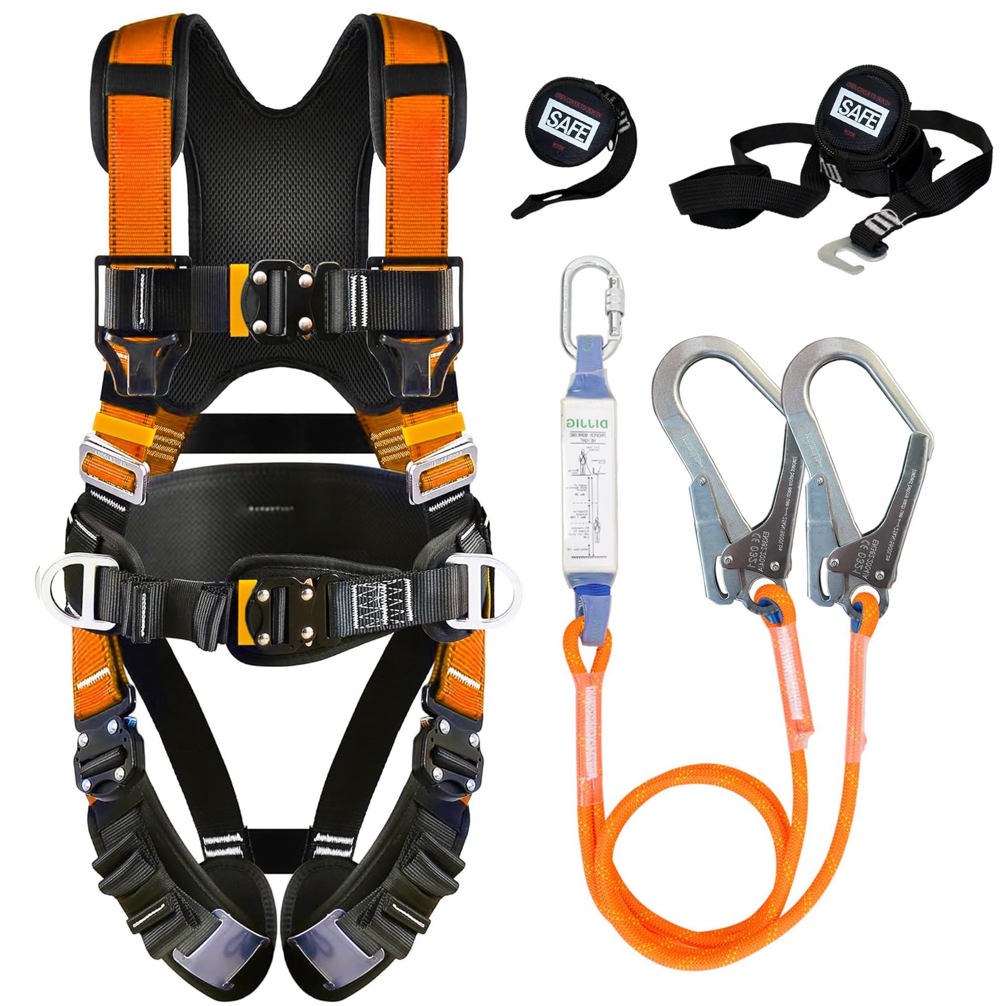 Photo 1 of Safety Harness Fall Protection Kit with Shock Absorbing Lanyard & Suspension Trauma Safety Straps Upgrade Quick Buckles, Roofing Harness Construction Harness Para Construccion ANSI Compliant Orange
