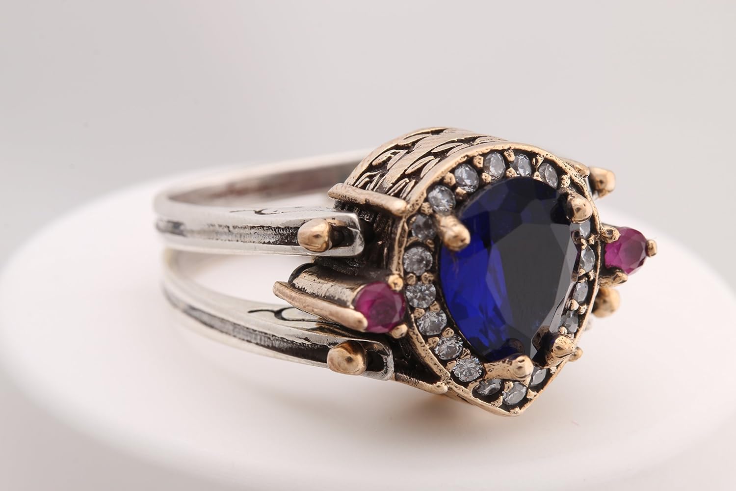 Amazon Com Turkish Handmade Jewelry Reversible Drop Shape Pear Cut Sapphire Ruby 925 Sterling Silver Ring Size All Handmade