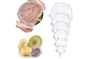 Reusable Silicone Stretch Lids 6-Pack - Airtight Food Storage Covers for Bowls, Jars, Containers, Fruits & Vegetables - BPA-F