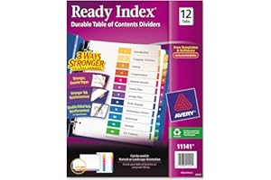 AVERY Ready Index Table of Content Dividers,12 tabs, Multi-Colour, 1 Set, for Laser and Inkjet Printers, (11141)