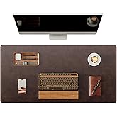 YSAGi Genuine Leather Desk Mat, 31.5"x15.8" Office Desk Pad, Thick Premium Table Pad with Stitched Line, Non-Slip Laptop Writing Pad with Rubber Base (Dark Brown, 31.5"x15.8")