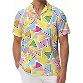 KYKU 80s Costume 90s Clothes Hawaiian Shirt for Men Button Down Shirts Short Sleeve Retro Disco Outfits