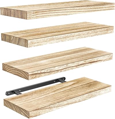 Pipishell Floating Shelves 40cm Paulownia Wood Set of 4 Light Brown