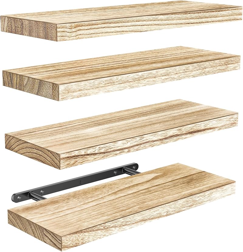 Pipishell Floating Shelves 40cm Paulownia Wood Set of 4 Light Brown