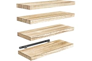 AMADA HOMEFURNISHING Floating Shelves, Paulownia Wood Wall Shelves for Bathroom/Living Room/Bedroom/Kitchen/Home Office, Natu