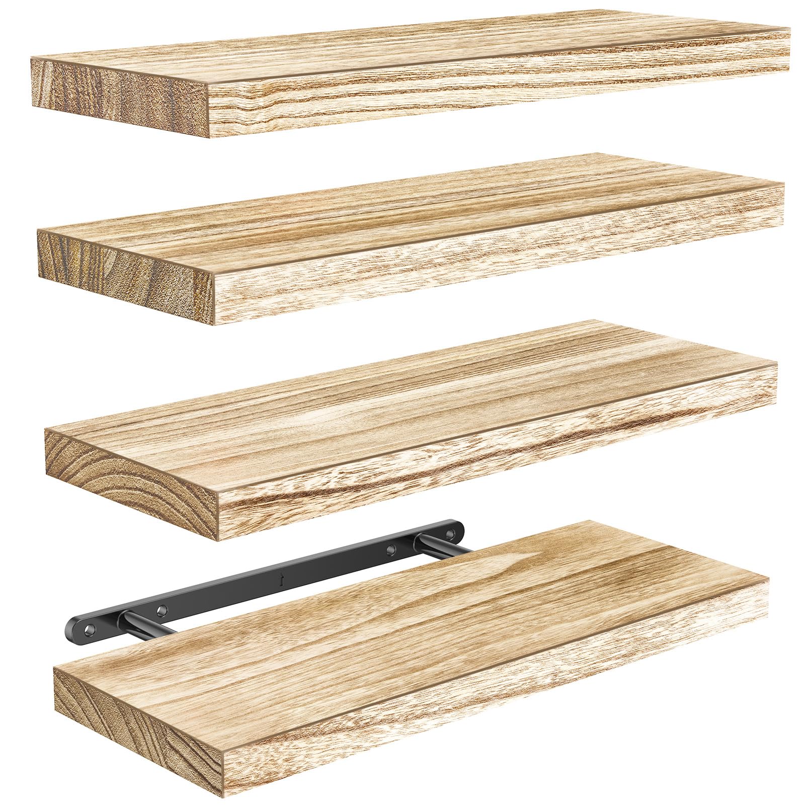 Photo 1 of AMADA HOMEFURNISHING Floating Shelves, Paulownia Wood Wall Shelves for Living Room/Bedroom/Kitchen/Home Office, Wood Floating Shelf for Home Storage & Organization Set of 4 15.75" L x 5.91" W x 0.98"H