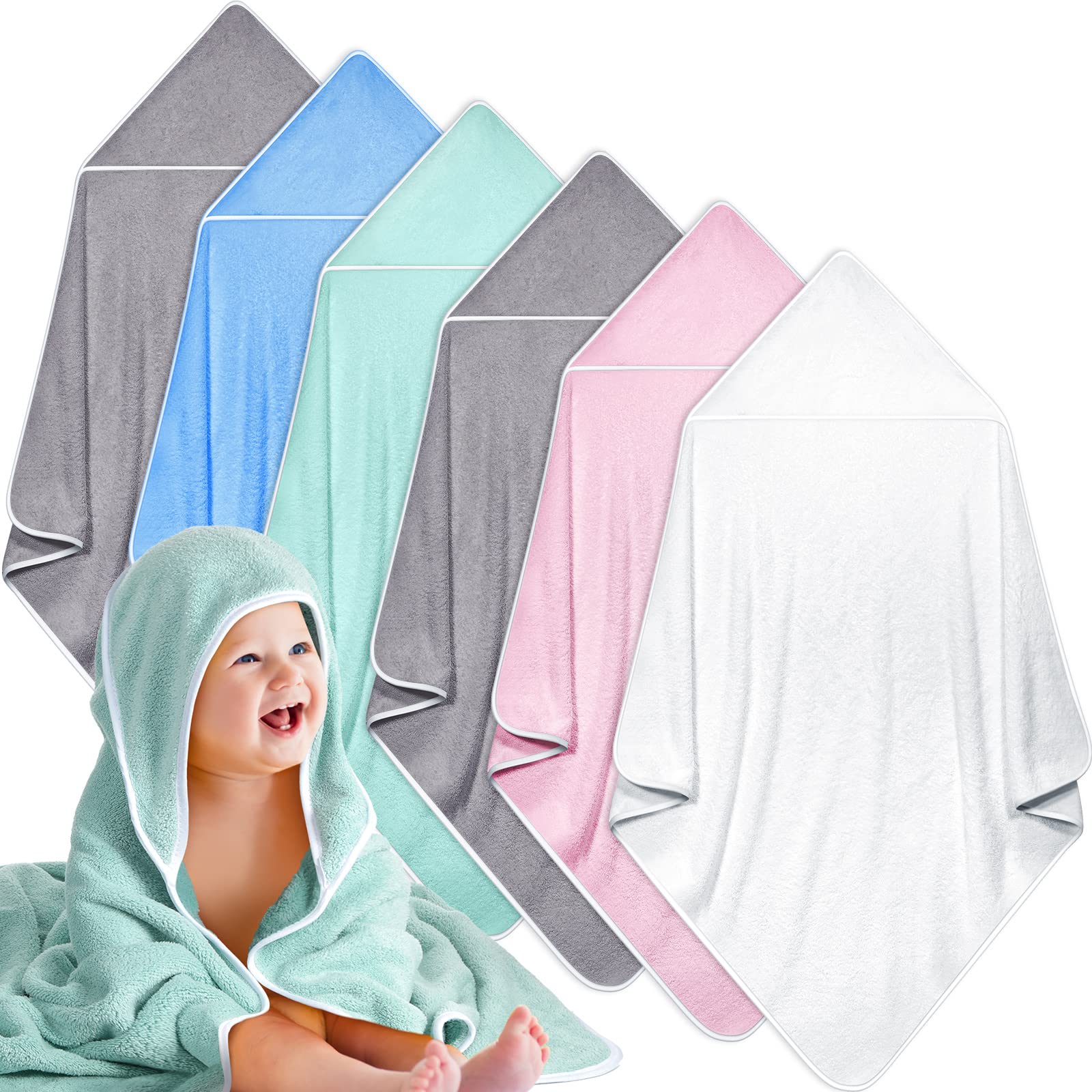Photo 1 of Chumia 6 Pack Baby Bath Towel Coral Fleece Soft Absorbent Newborn Hooded Towel for Kid 30 x 30 Inch Toddler Bath Blanket for Babies Infant Shower Gift(Multicolor)