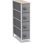 Sorbus Narrow Dresser with 4 Drawers - Vertical Slim Storage Chest of Drawers with Steel Frame, Wood Top & Easy Pull Fabric Bins for Small Spaces, Closets, Bedroom, Bathroom & Laundry (Beige)