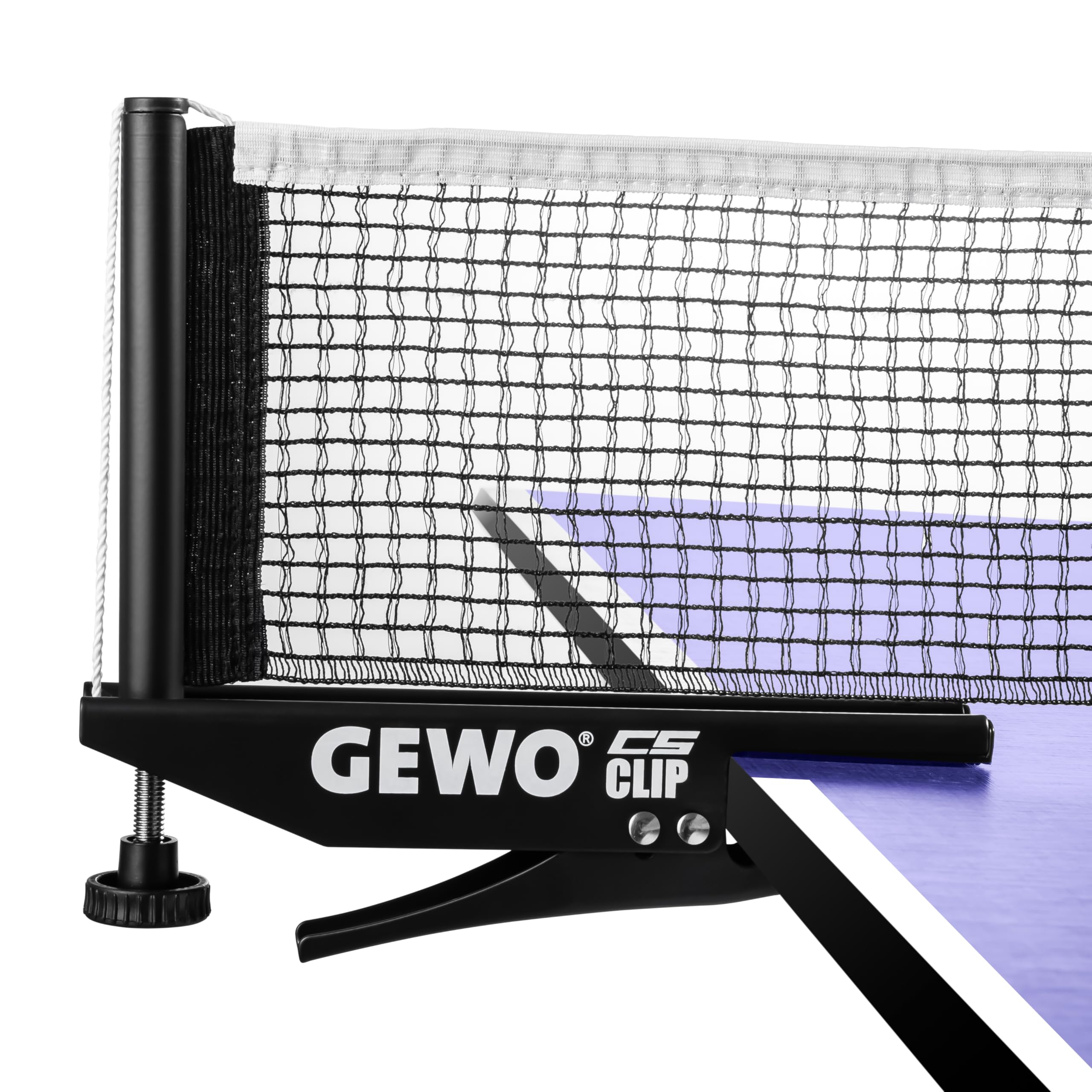 GEWO CS Clip Table Tennis Net - Robust Table Tennis Net for Table Tennis Table - Metal Fitting for Clamping with Height Adjustment Screw and Durable Net Structure, Black, 152.5 cm Long