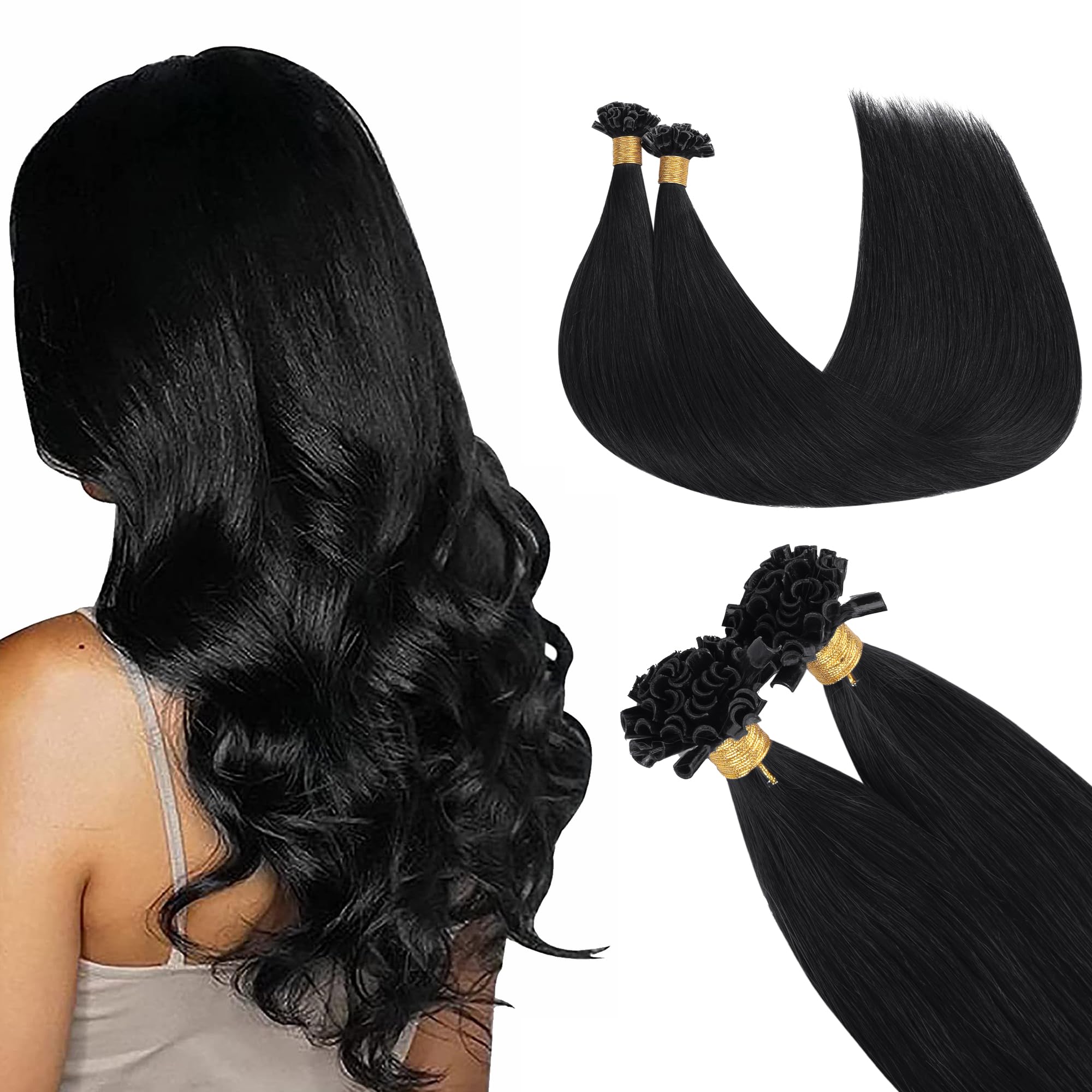 GOO GOO U Tip Hair Extensions Real Human Hair,Jet black 50g 14inch 50 Strands Hot Fusion Keratin Hair Extensions, Straight — image 1