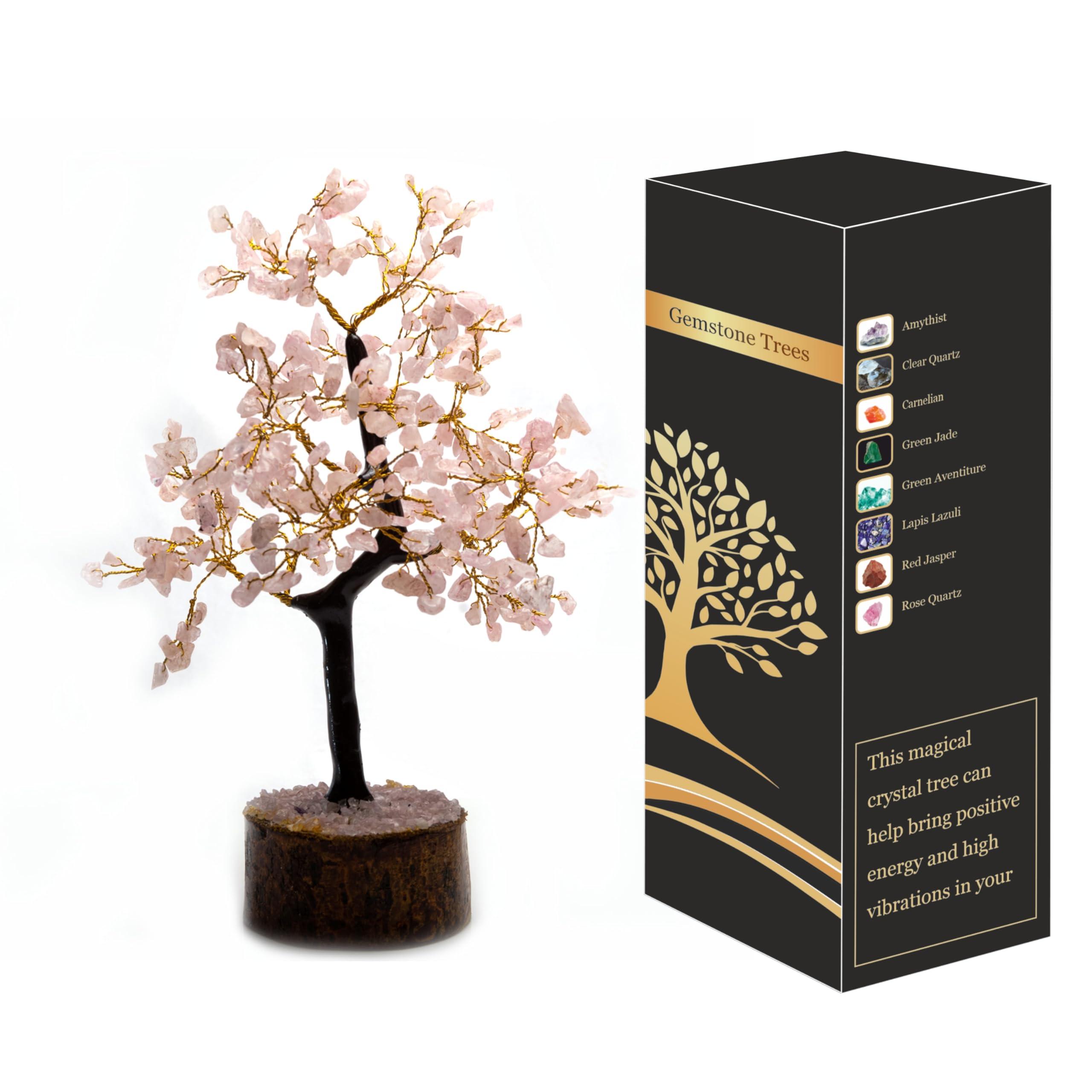 Wonder Care WC Rose Quartz Crystal Tree for Positive Energy, Home Decorations and Healing with M-Seal & Golden Wire | Money Decor Pink Feng Shui (300 Beads)…, quartz_Mseal_Tree