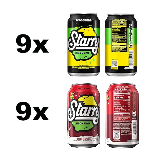 STARRY ZERO SUGAR VARIETY PACK, (STARRY ZERO SUGAR, STARRY ZERO SUGAR CRANBERRY BLIZZ), 12 FL OZ CANS (PACK OF 18)