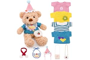 JIZWPOOM 10 Pcs Bear Clothes Outfit, Bear Stuffed Animal Toy Plush with Clothing Sweater Cute Bag, Fit 14-18 Inches Bears Stuffed Clothes Dolls Stuffed Toys Birthday Gift for Kids Girls Boys