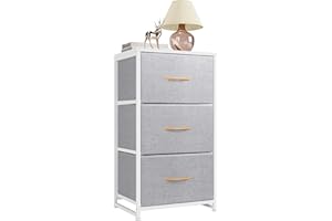 Nicehill Nightstand, Kids Dresser for Bedroom with 3 Drawers, Bedside Table, Small Nightstand for Bedroom, Kids Room, Living Room, Closet, Baby Dresser with Wooden Top Steel Frame, Modern, Light Grey
