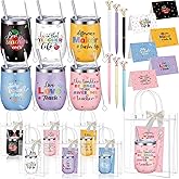 Patelai 30 Pcs 2026 Teacher's Day Gift Set for Teacher 12oz Stainless Steel Coffee Mug Christmas Cups with Lid and Straw Pens Card Gift Bags Set for Teacher Coworker Party Supplies