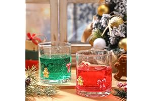 Bokon 2 Pcs Christmas Icon Glass Cups - 14 oz Icon Juice Glass with Gingerbread and Candy Canes Old Fashioned Hand Blown Drinking Cups Drinkware Gift Set for Xmas Party Friends Lovely Gifts
