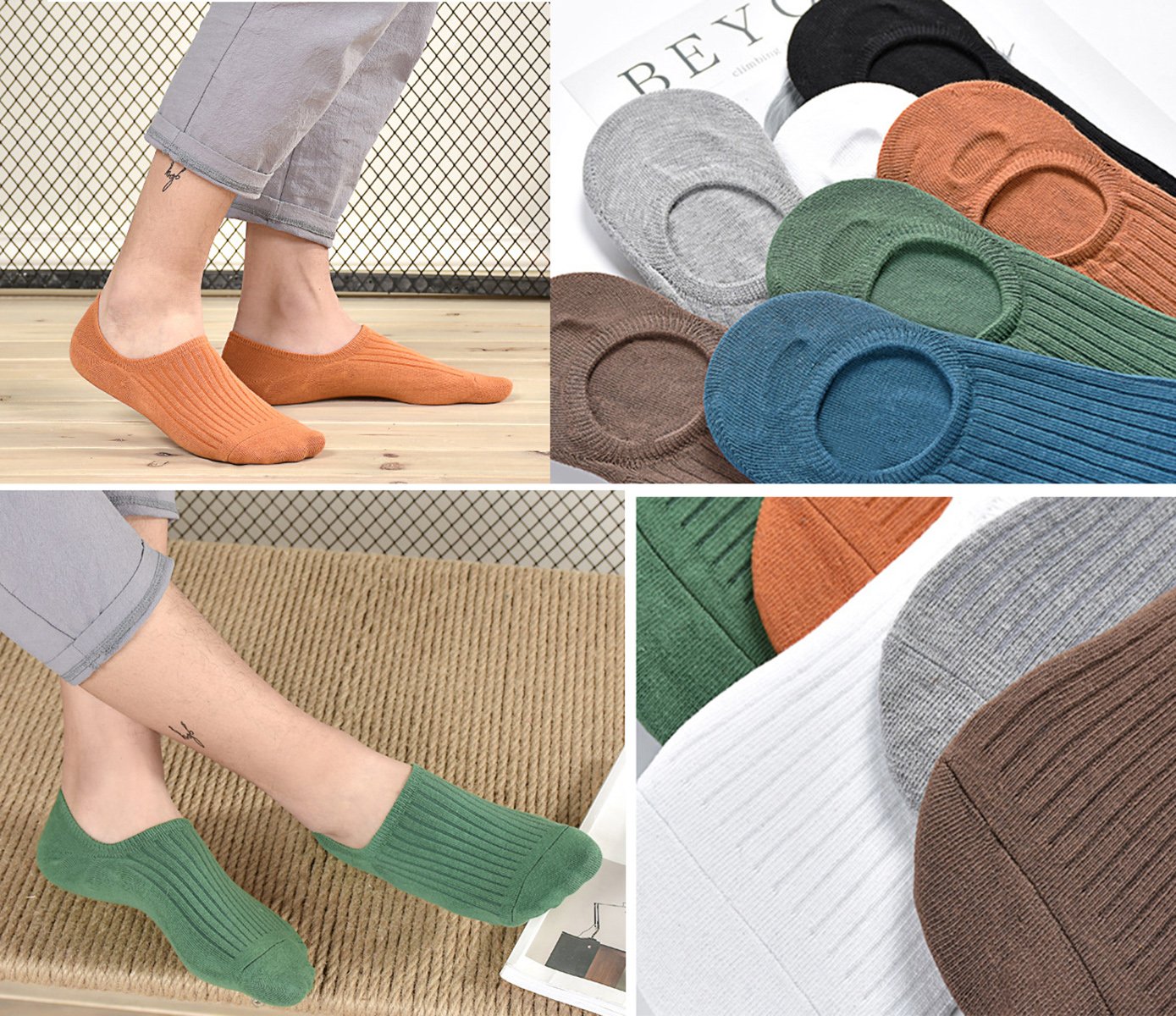 Spikerking Mens Cotton Low Cut No Show Casual Non-Slide Socks OS Multicolor Thin Socks 8 Pack (US shoe Size 6-11, 8 Pack-8 Color 1)