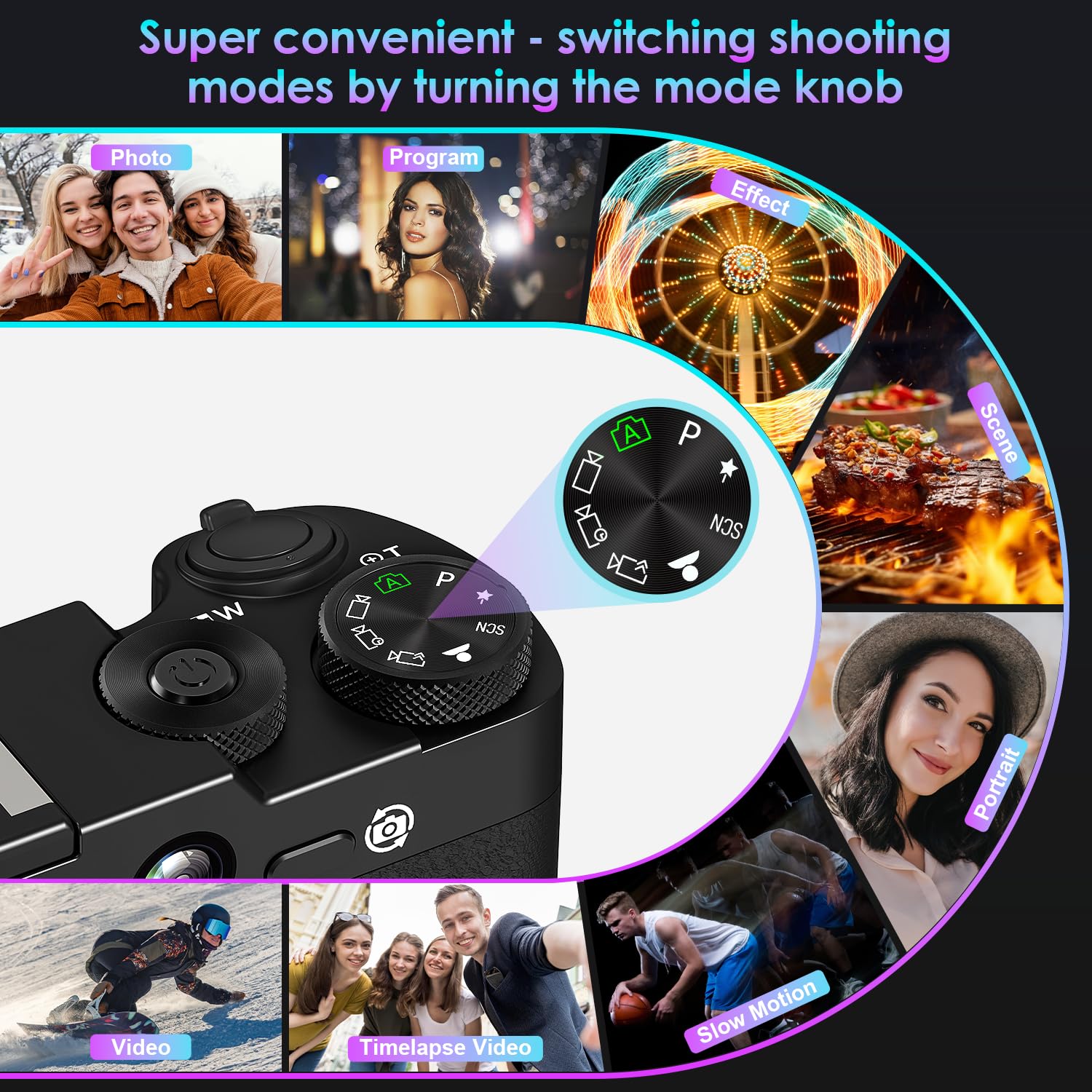 5K 64MP Digital Camera, WiFi Cameras for Photography & Video, 3X Optical Zoom Autofocus Travel Vlogging Camera for YouTube, 64GB Card, 2 Batteries