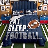 Feelyou Football Comforter Set for Boys Twin Size Sports Bedding Set American Football Lover Navy Blue Ball Games Quilt Bed Teens Rugby Bedroom Decor 2Pcs