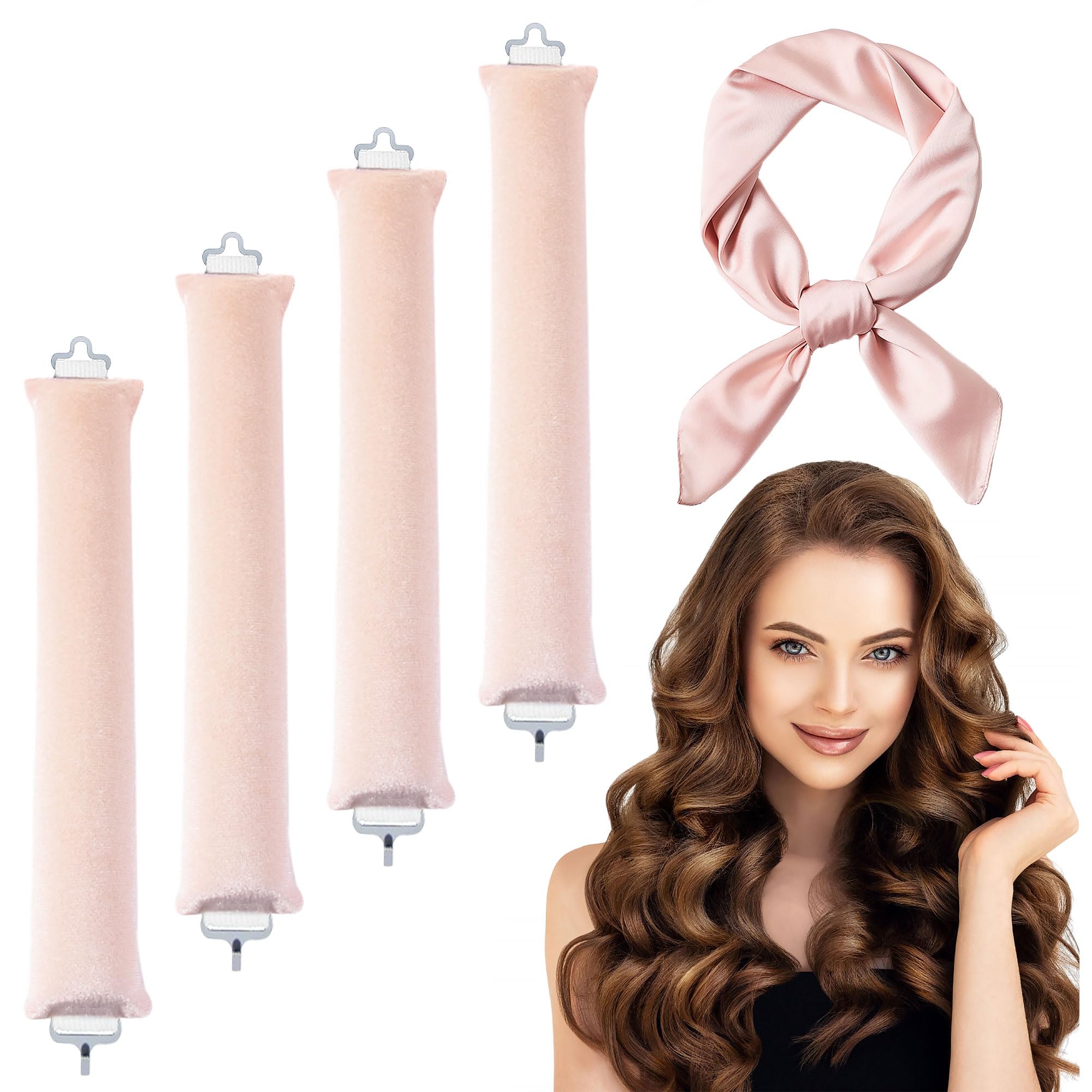 4PCS Heatless Curlers Hair Curlers No Heat Heatless Overnight Blowout Rods with Hair Scarf No Heat Heatless Curling Rods for Women DIY Hair Styling