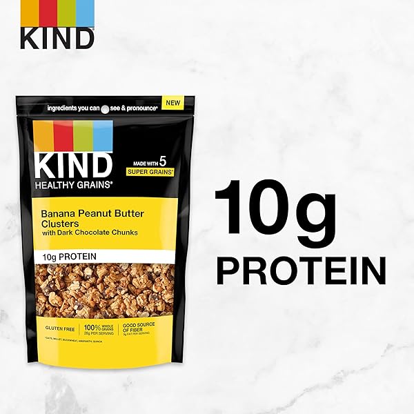 KIND HEALTHY GRAINS GRANOLA FAMILY SIZE, HEALTHY SNACK, BANANA PEANUT BUTTER WITH DARK CHOCOLATE CHUNKS GRANOLA CLUSTERS, 10G PROTEIN, SNACK MIX 11 OZ