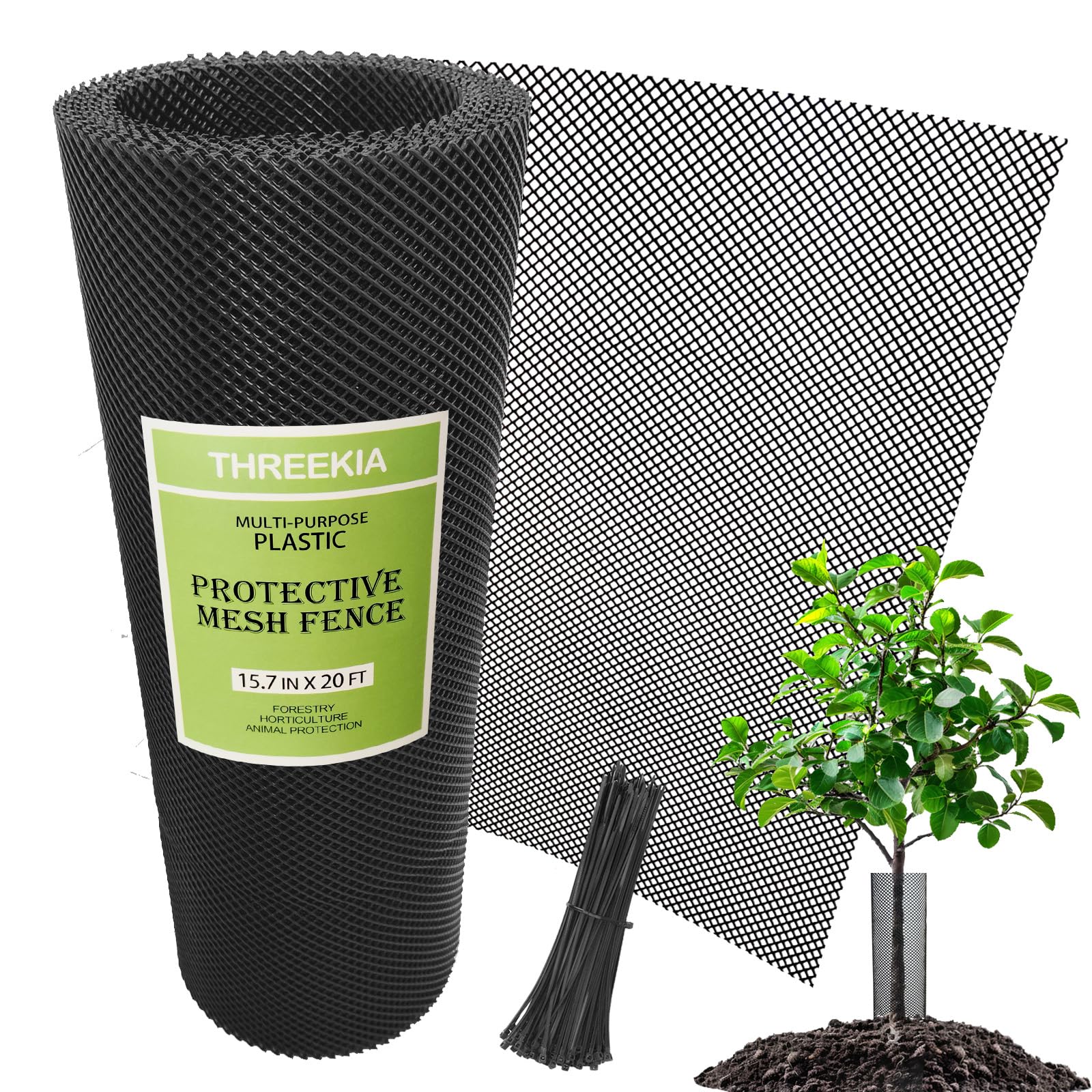 Photo 1 of Threekia 20 Ft Tree Trunk Protector Guard,450g/?HDPE Tree Guards Trunk Protector,Cuttable Plastic Mesh Roll with 100 pcs Ties,Plastic Wire Mesh Fence for Plant Protectors from Animals