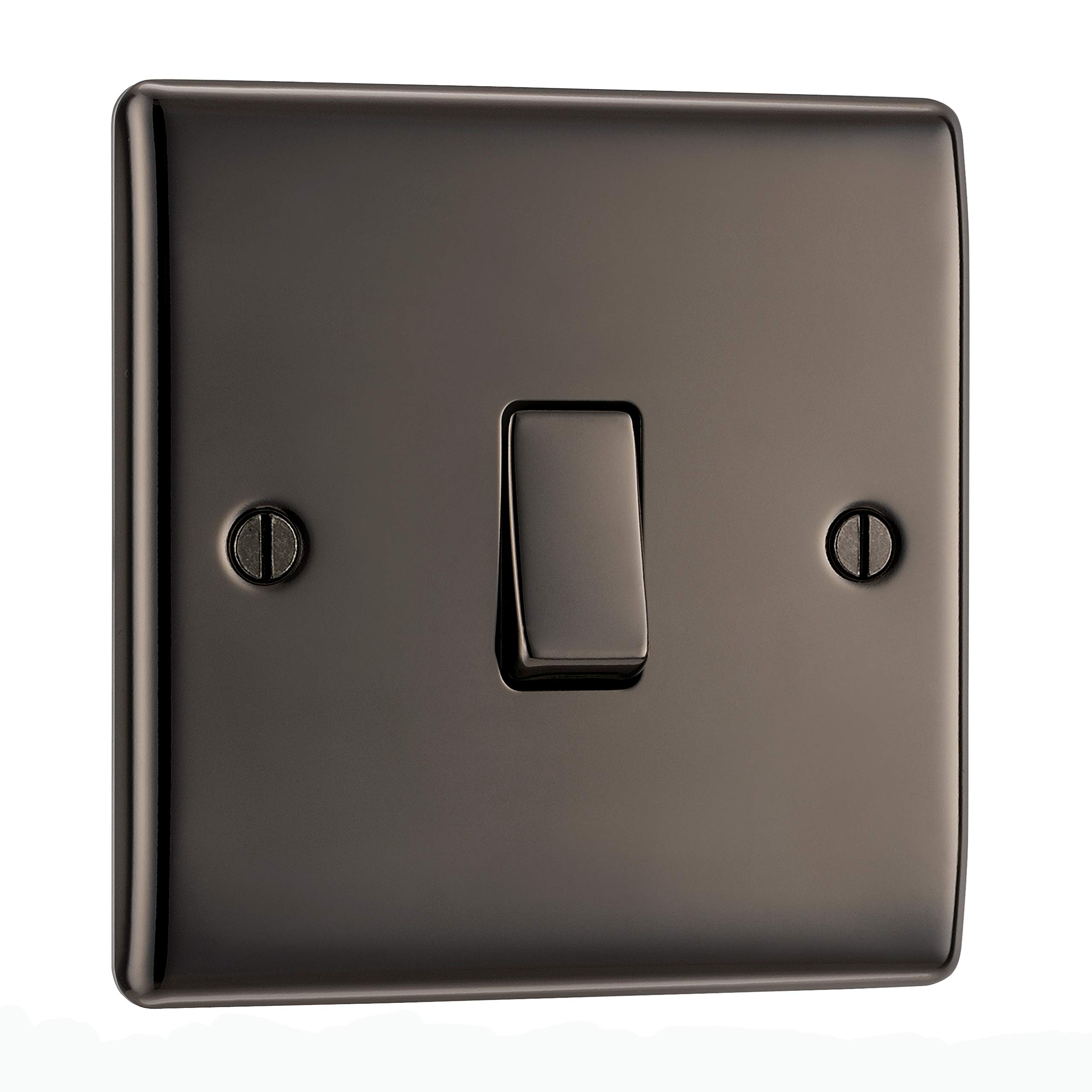 BG Electrical Single Wall Light Switch, 2 Way, Raised and Slim Profile, Round Edges, Nexus Metal, Black Nickel, 20A, 16AX, NBN12
