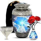Stairway to Heaven Cremation Urn for Human Ashes (4-Piece Set) with Handcrafted Funnel and Vase (Large Size, Christian Catholic Cross Adult Male/Female)