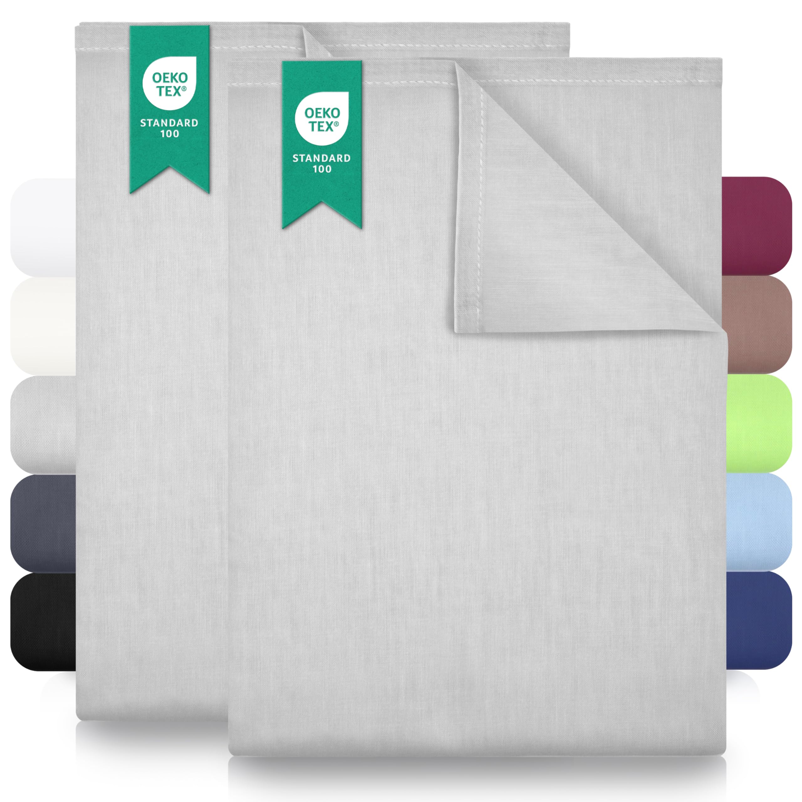 GREEN MARK Textiles Classic Flat Bed Sheets -2 Pack 100% Cotton, Soft, Breathable, Durable, No Elastic – Silver Grey – 150 x 250 cm