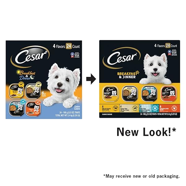 CESAR HOME DELIGHTS & CLASSIC LOAF IN SAUCE ADULT WET DOG FOOD, BREAKFAST & DINNER VARIETY PACK, WET FOOD FOR DOGS, 3.5 OZ TRAY, 24 COUNT