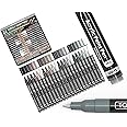 Acrylic Paint Pens 22 Gray Tones Assorted Pro Color Series Markers Set 0.7mm Extra Fine Tip for Rock Painting, Glass, Mugs, Wood, Metal, Canvas, Projects, Non Toxic, Waterbased, Quick Drying