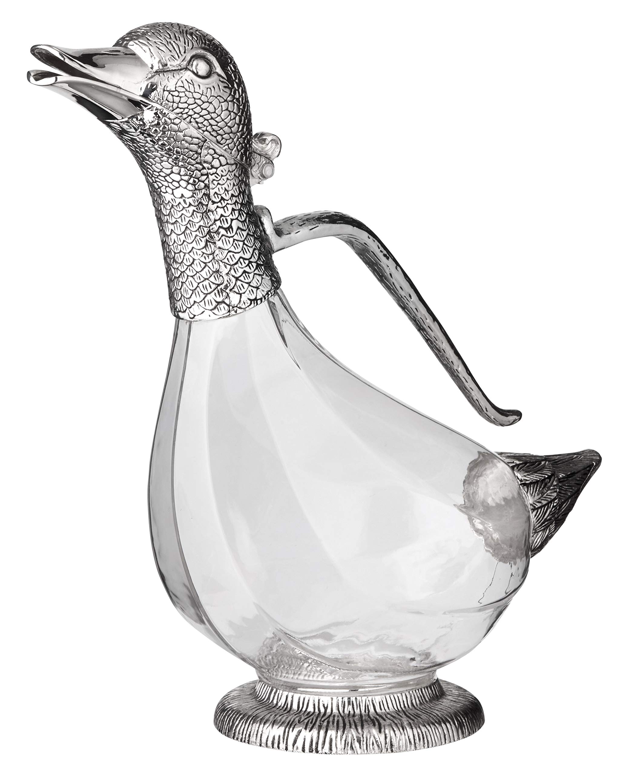 EDZARD Wine Decanter Carafe, Duck Shape, Height 10 in, Capacity 0.9 Litre, Silver Plated Elements