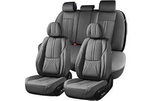 BWTJF Gray Car Seat Covers Full Set, Universal Front and Rear Seat Covers for Cars, Waterproof Leather Auto Seat Protectors Airbag Compatible, Car Seat Cushions Fit for Most Sedans SUV Pick-up Truck