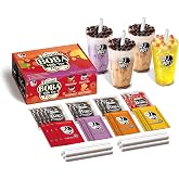 J WAY Instant Boba Bubble Pearl Variety Milk Tea Fruity Tea Kit with Authentic Brown Sugar Fruity Tapioca Boba, Ready in Under One Minute, Paper Straws Included - Gift Box - 10 Servings