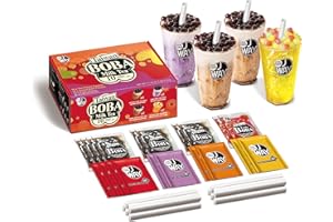 J WAY LOCAL FLAVOR J WAY Instant Boba Bubble Pearl Variety Milk Tea Fruity Tea Kit with Authentic Brown Sugar Caramel Fruity Tapioca Boba, Ready in Under One Minute, Paper Straws Included - Gift Box - 10 Servings